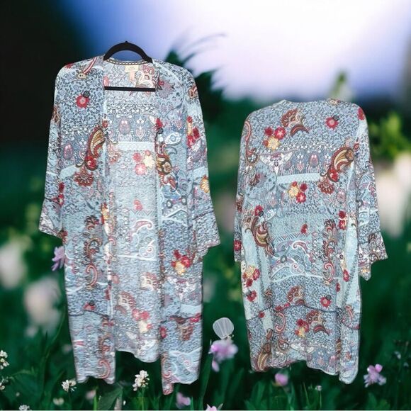 Knox Rose l Open Kimono l Paisley Print l 100% Rayon l L l EUC - Picture 10 of 10
